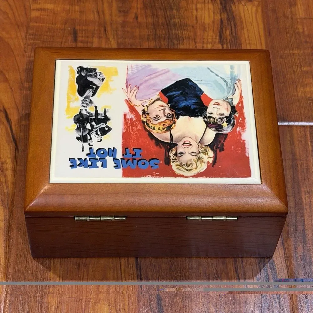 Rare Marilyn Monroe Some Like It Hot Ceramic Tile Wood Musical Jewelry Box - New